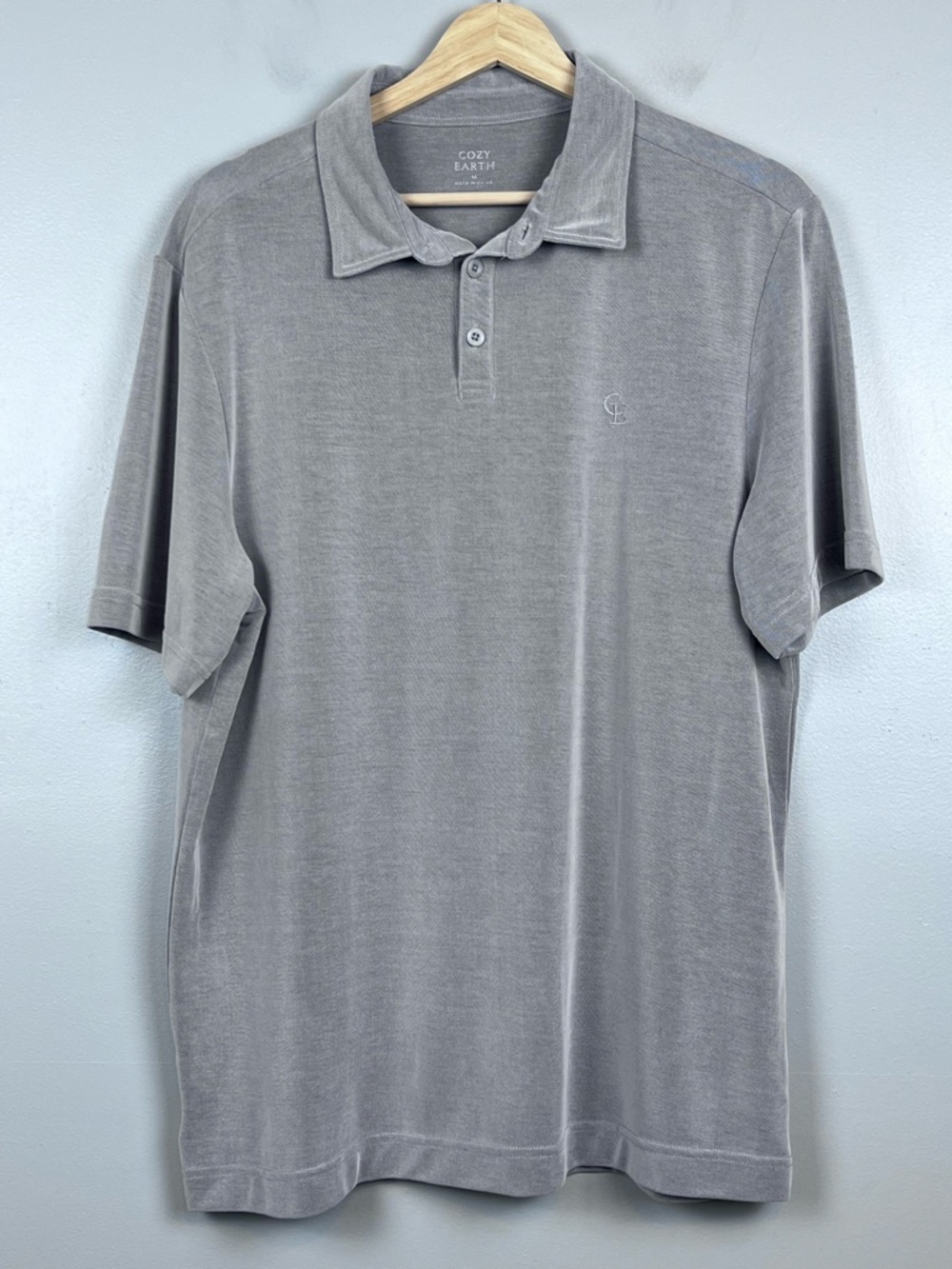 Cozy Earth Men's Gray Modal Blend Comfy Polo Size M; Preppy, Luxury, Cooling